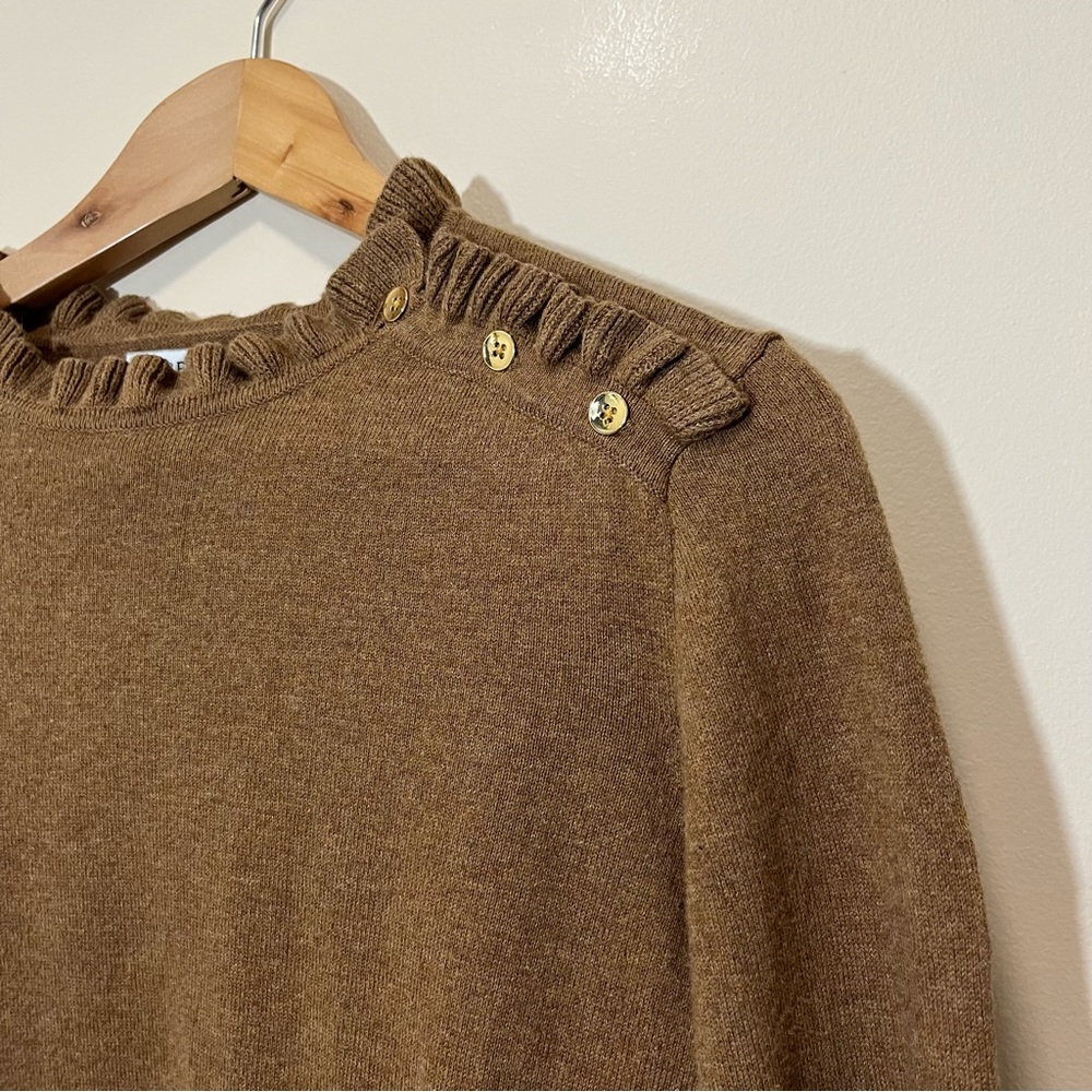 J. Crew Factory Cotton Ruffle Sweater With Buttons - Picture 2 of 11